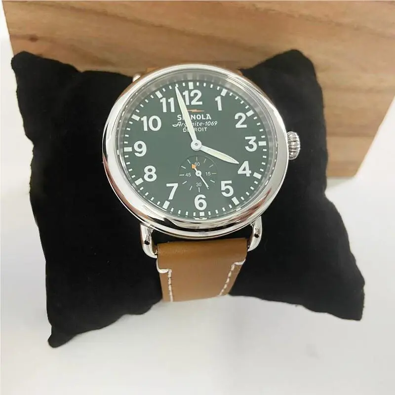 Men Women  Runwell Green and Quartz Watch Tan Leather Strap 41mm by Shinola