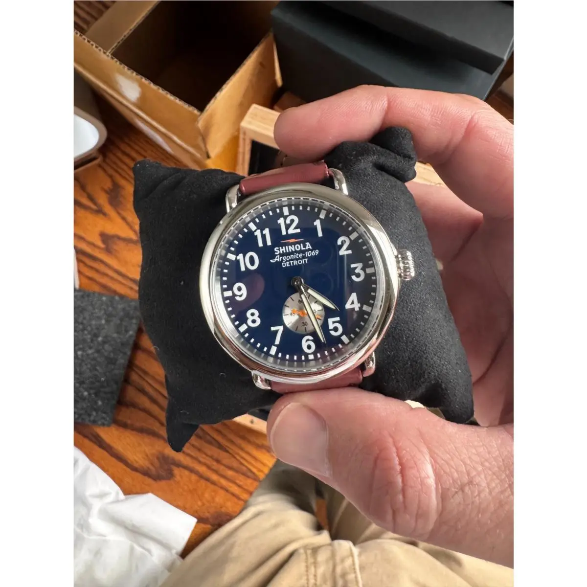 The Runwell 41mm Blue Dial Leather Argonite 1069 Quartz Men`s Watch by Shinola