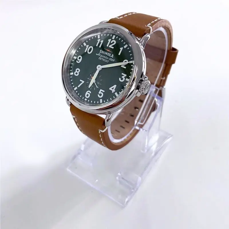 Classic  Runwell Green Dial with Tan Leather Strap Men Women Watch 41 by Shinola