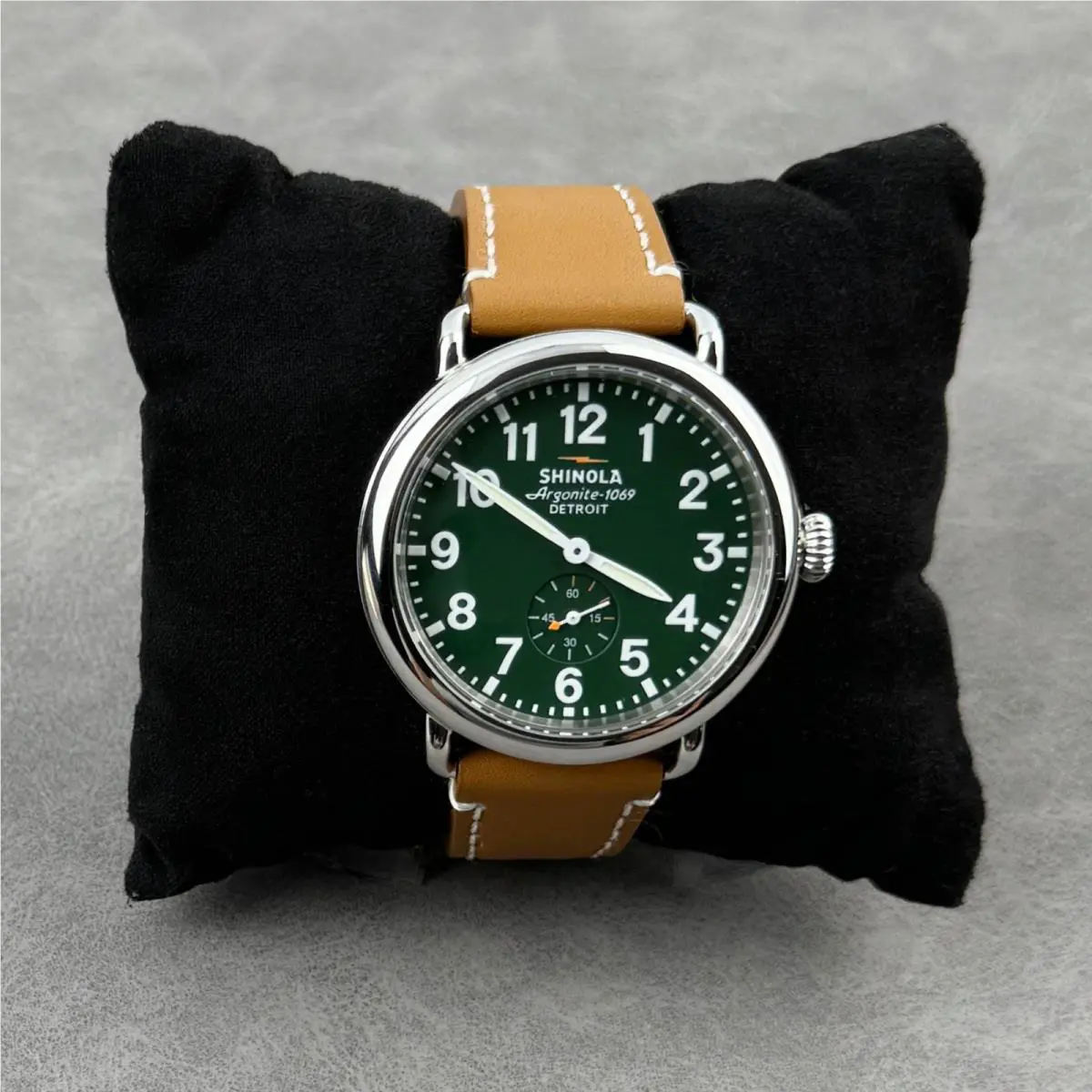 The Runwell Green Dial Leather Strap Chronograph Quartz Men`s Watch 47mm by Shinola