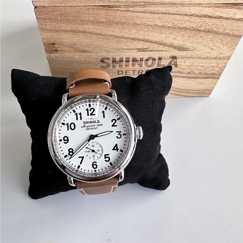 Men Women  Runwell White Dial with Brown Leather Strap Watch 41mm by Shinola