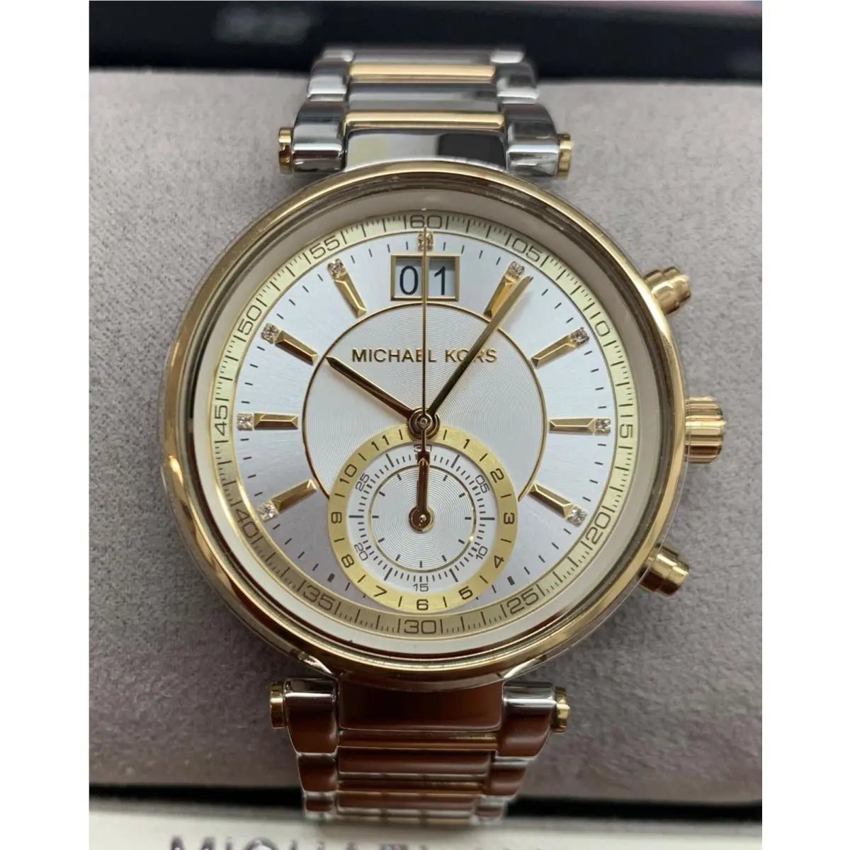 Michael Kors MK6225 Sawyer Silver Dial Two Tone Chronograph Women`s Watch
