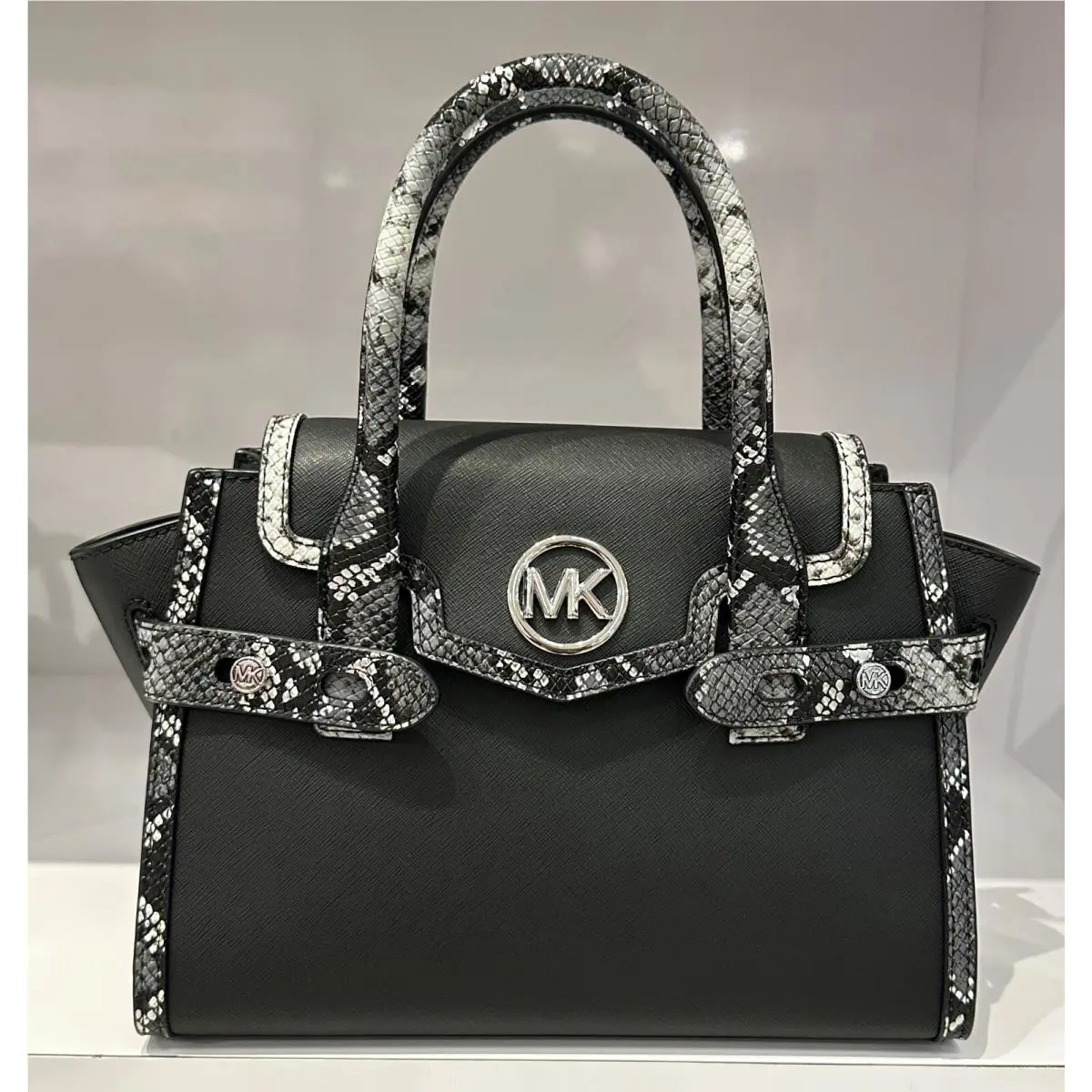 Michael Kors Carmen Medium Flap Satchel Shoulder Bag Exotic Black Multi