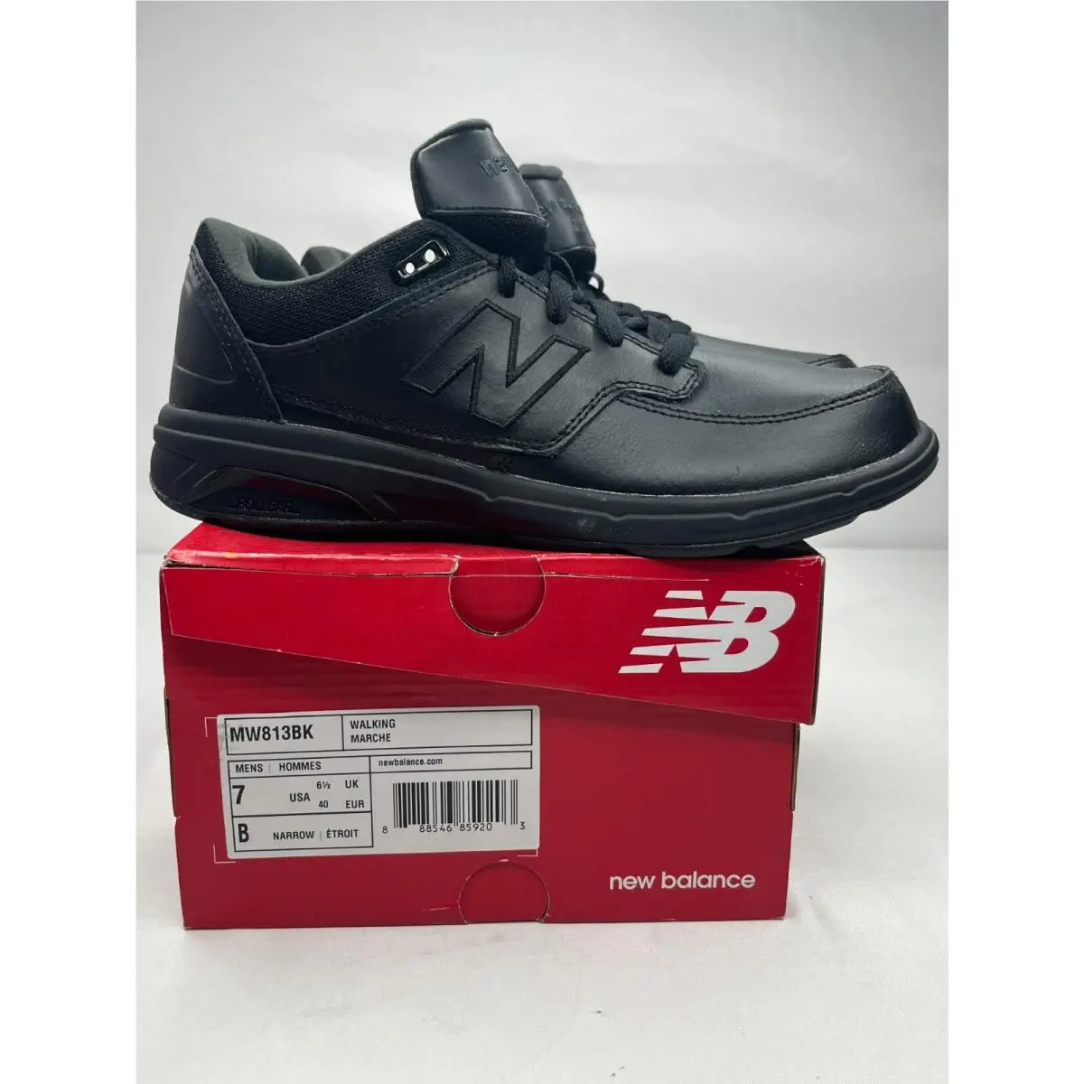New Balance 813 V1 MW813BK Mens Black Leather Lace Up Athletic Sneakers Size 7B