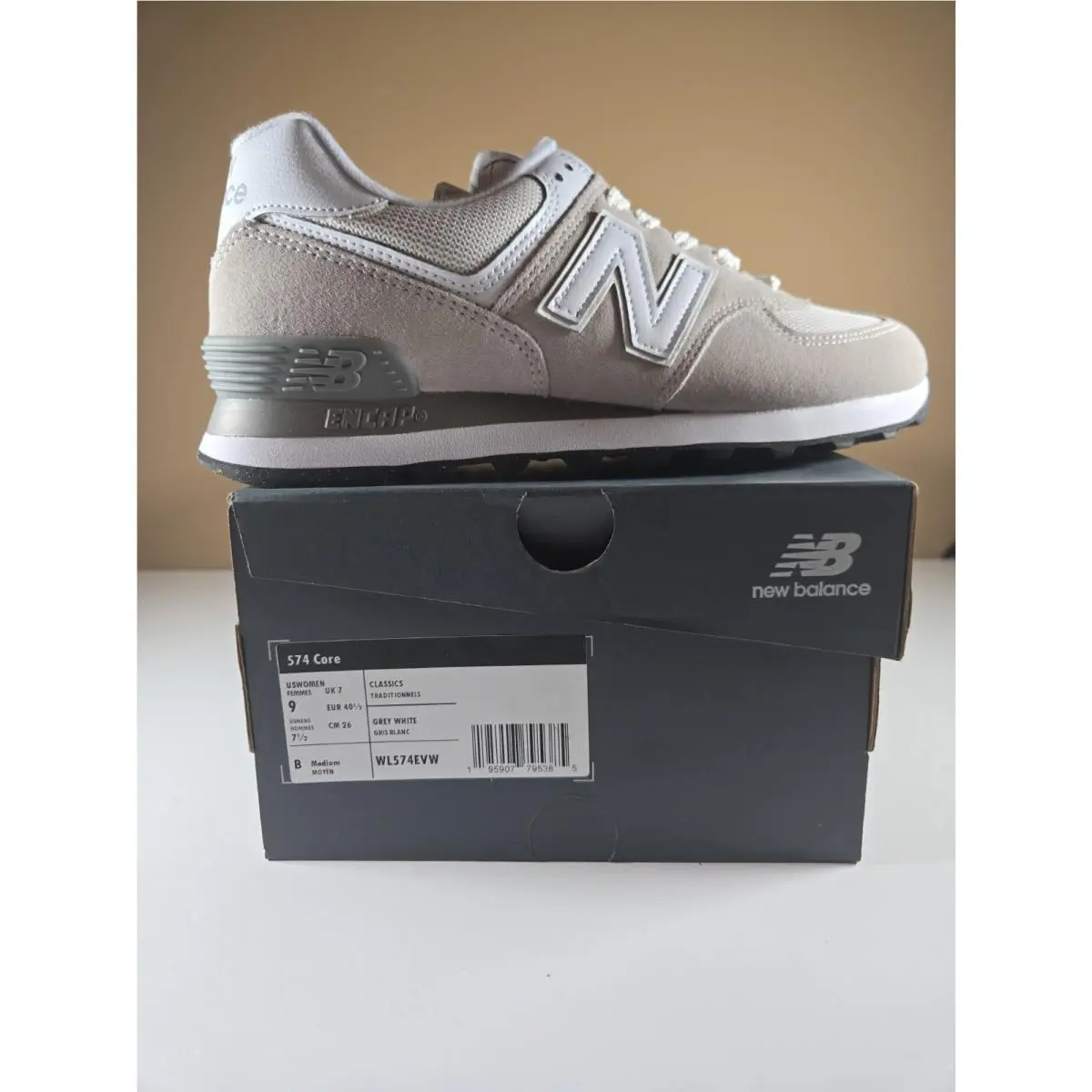 New Balance Womens Size 9 574 Core Color Grey White Style Wl574evw