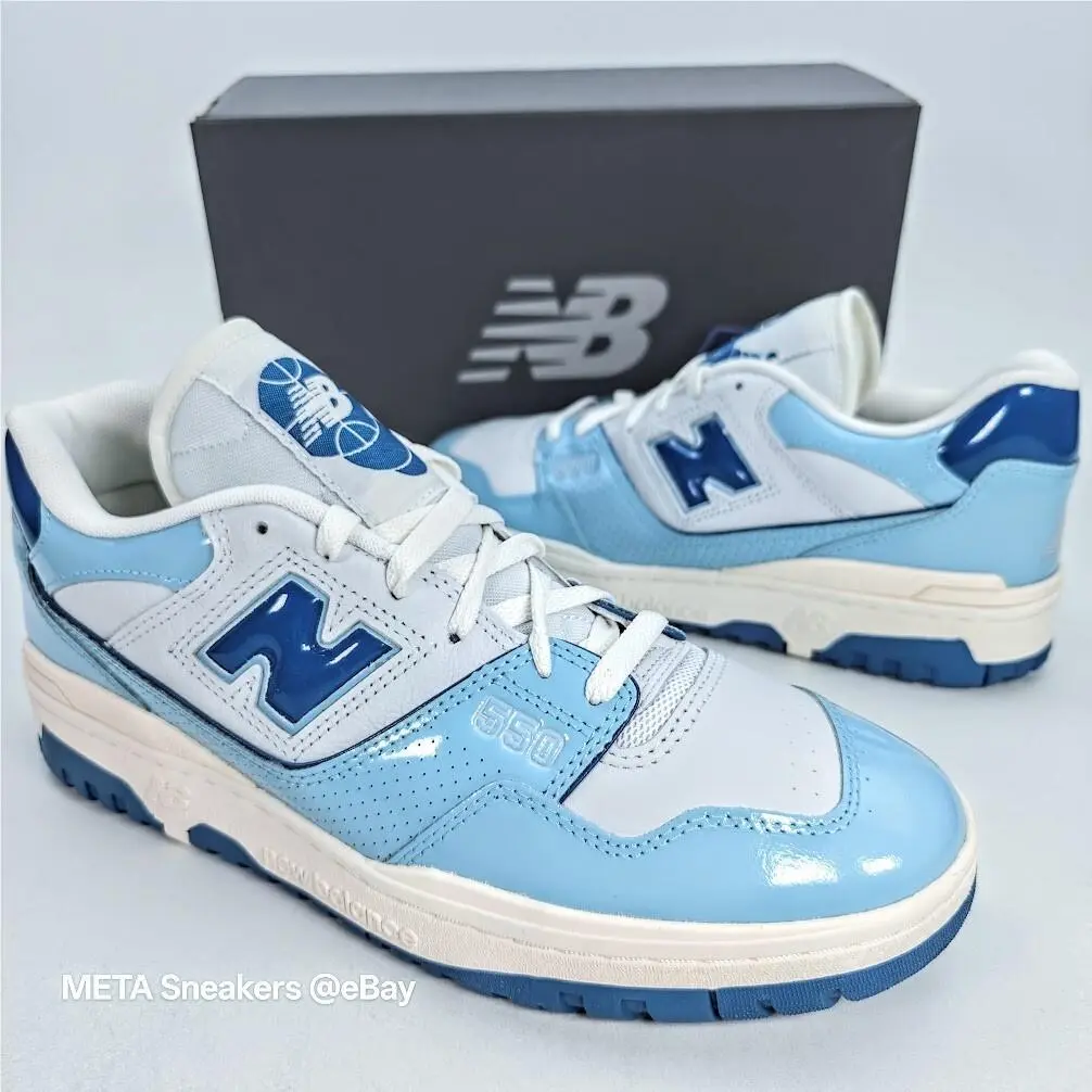 New Balance US 9 Men`s White Blue Chrome Rare Patent Retro 550 Low BB550YKE New