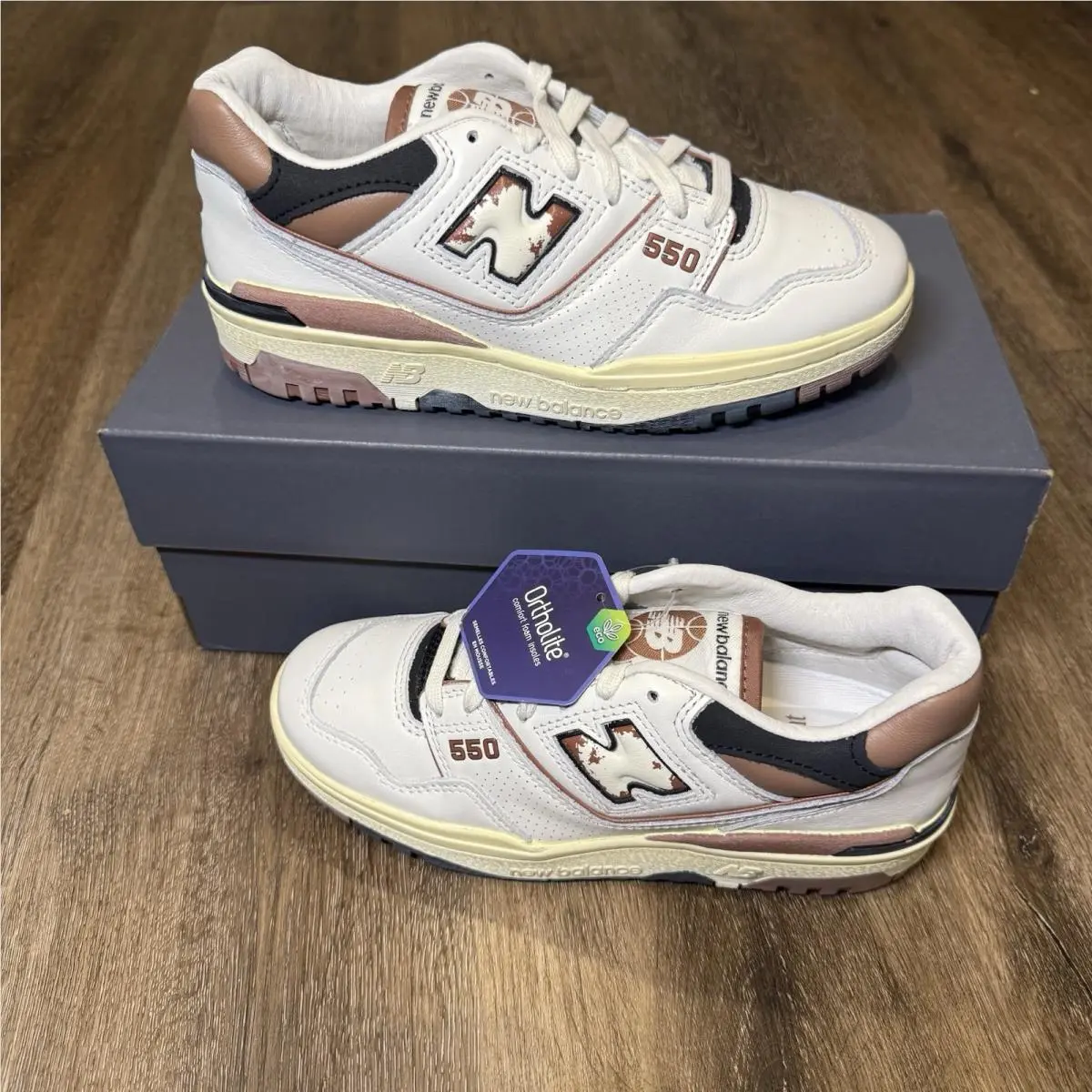 New Balance 550 Shoes White Brown Tan Womens 7 Men 5.5 Sneaker Casual BB550VGC