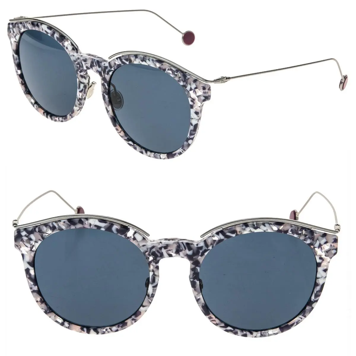 Christian Dior Blossom White Blue Marble Silver Oversized Sunglasses Diorblossom - Frame: Silver, Lens: Blue