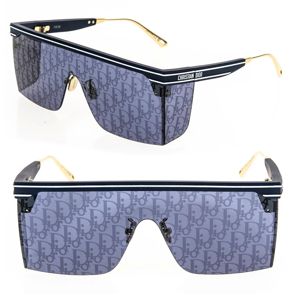 Christian  Club Navy Blue Mirror Print Oblique club M1U Sunglass CD40042 by Dior