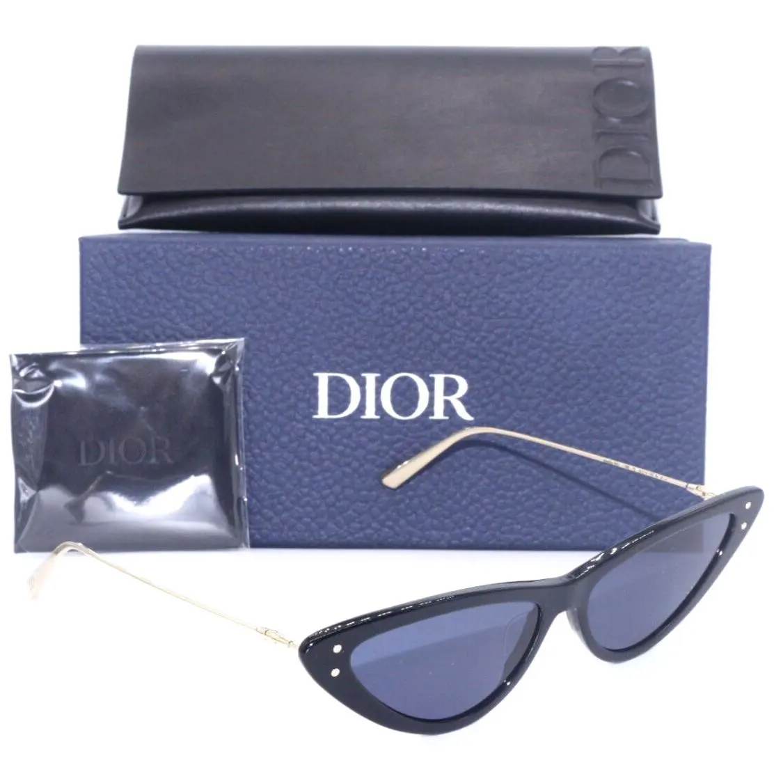 Christian Dior Missdior B4U 12B0 Shiny Black-gold/blue Lens Sunglasses 55-14 - Frame: POLISHED BLACK-GOLD, Lens: Blue