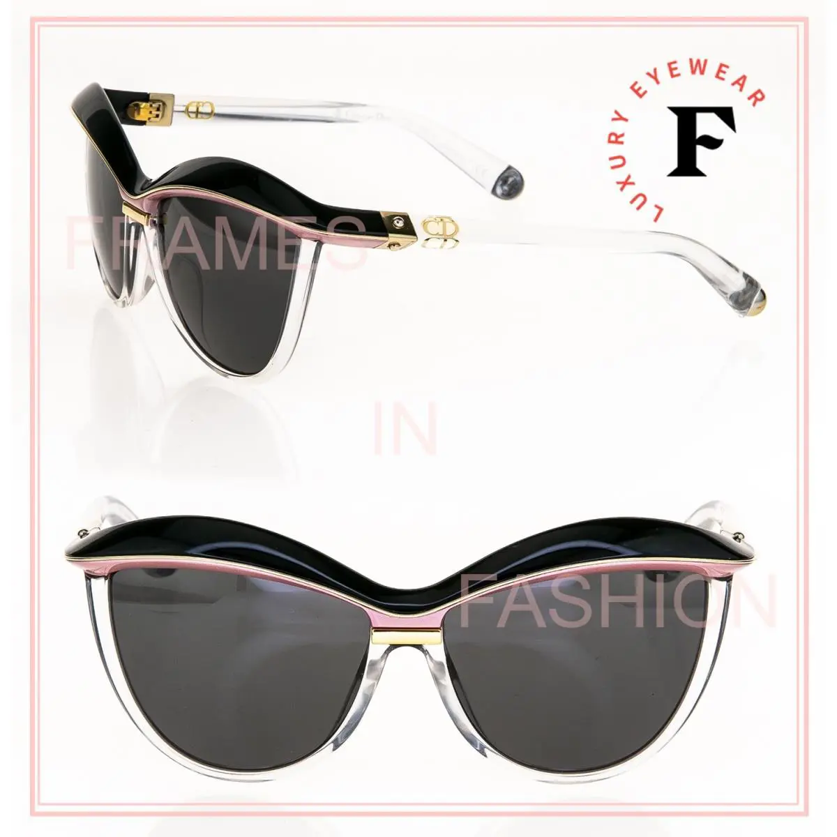 Christian Dior Demoiselle 2 Crystal Black Pink Color Block Brow Sunglasses
