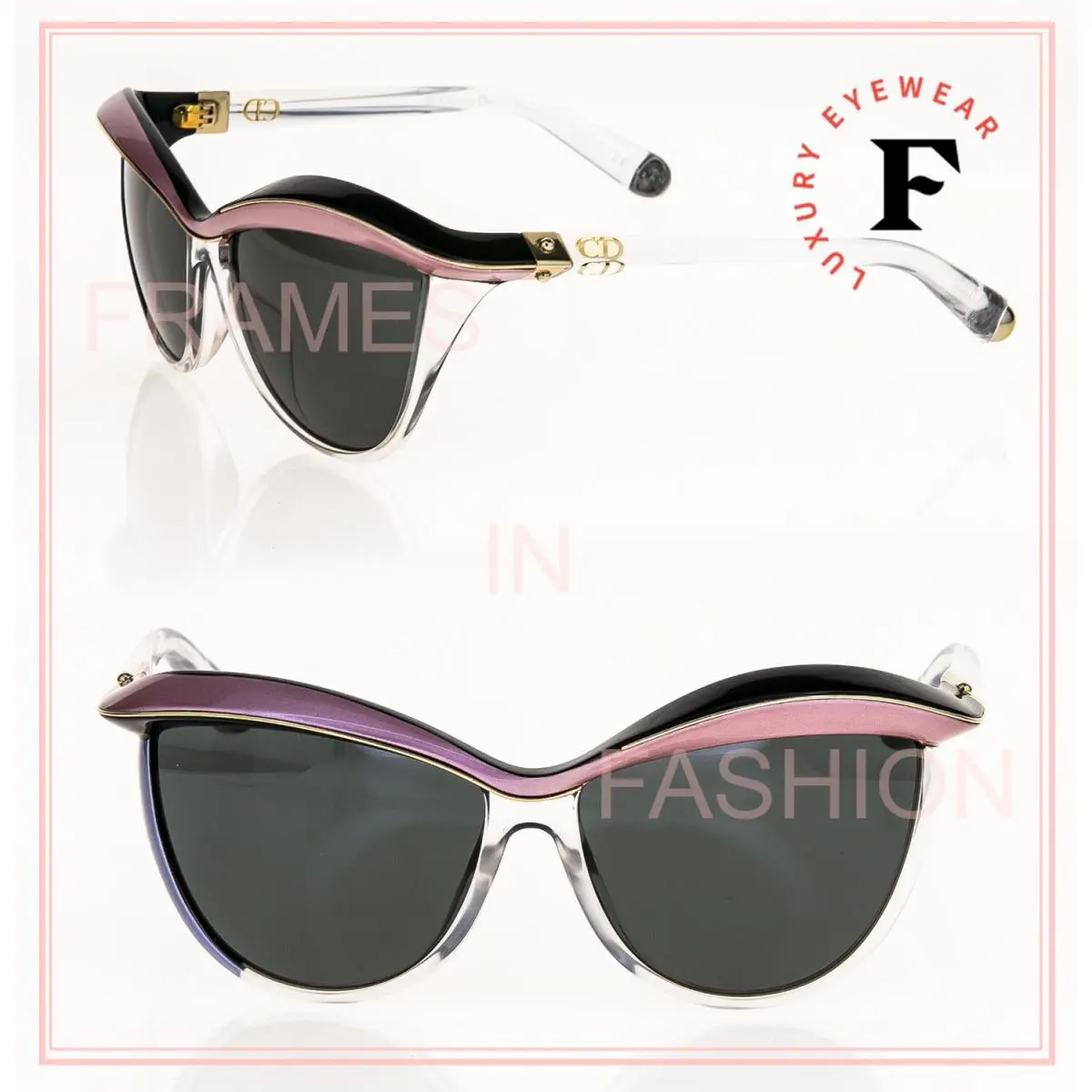 Christian  Demoiselle 1 Crystal Black Blue Pink Asymmetrical Brow Sunglasses by Dior