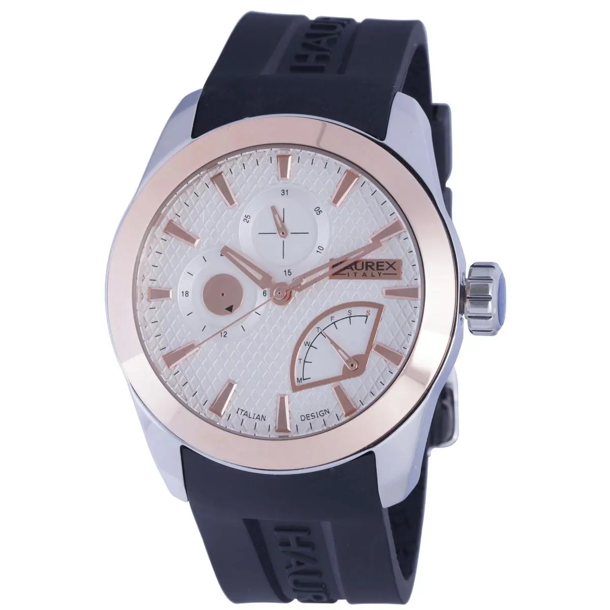 Haurex Italy Men`s 3R501USN Magister Gold IP Steel Black Silicone Wristwatch