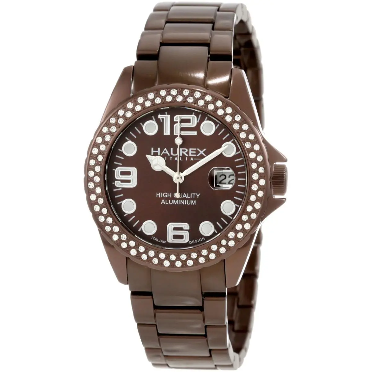 Haurex Italy Women`s XK374DMM Ink Stones Luminous Crystal Brown Aluminum Watch
