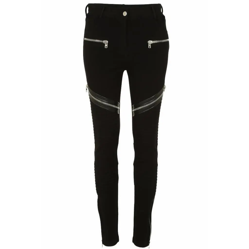 Black Viscosa Leather Inserts Zipped Slim Skinny Legging Pants 38 by Givenchy