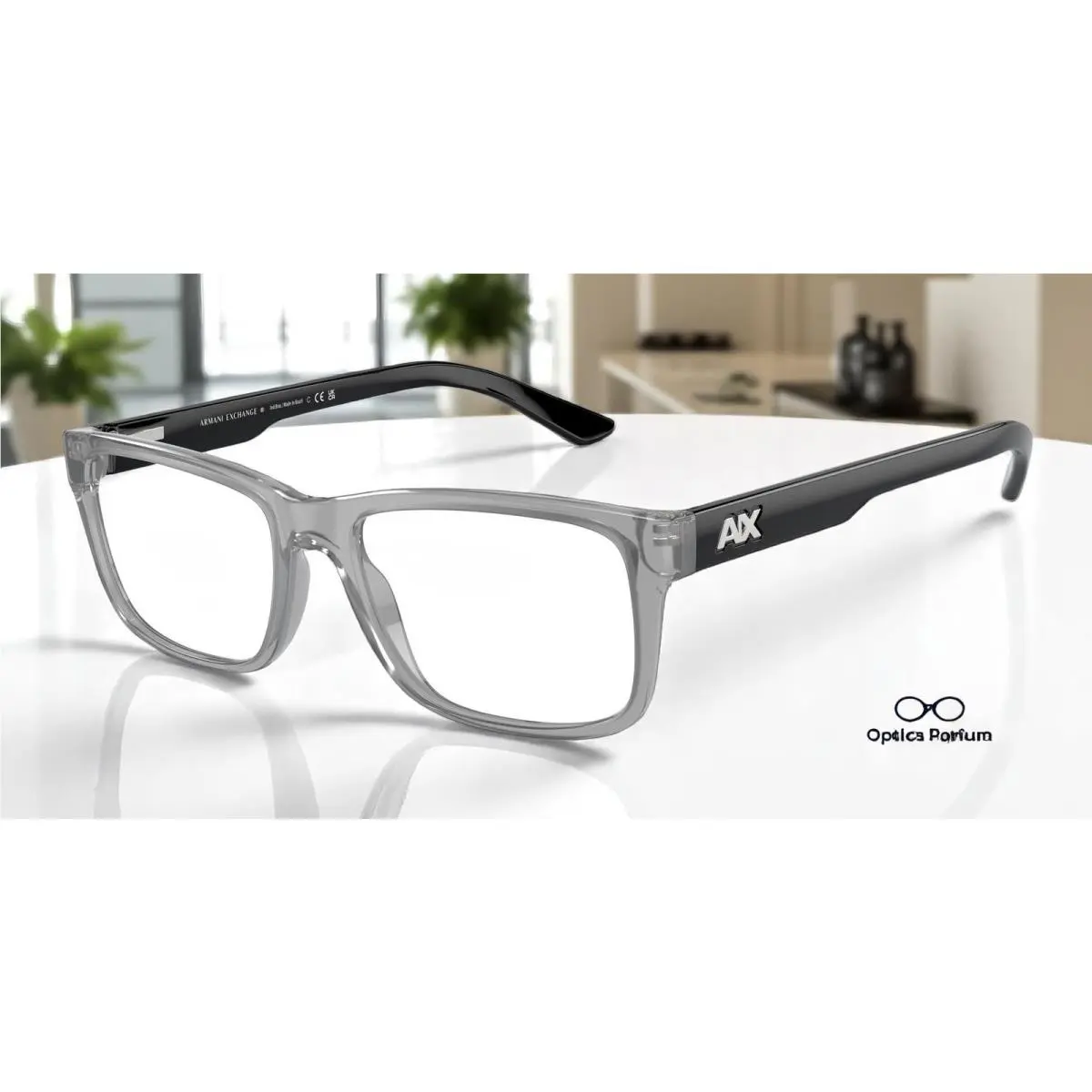 Armani Exchange AX3016 8239 Transparent Smoke Demo Lens 53 mm Men`s Eyeglasses