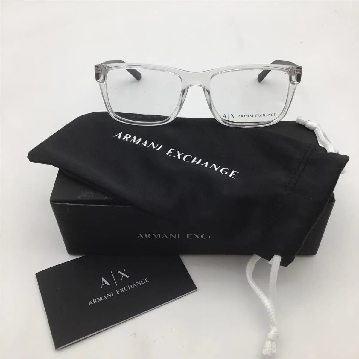 Armani Exchange AX3016 8033 Shiny Crystal Black Rectangular Eyeglass Frames