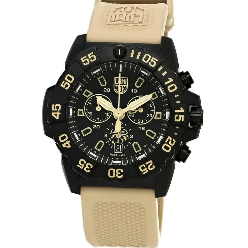 Luminox Navy Seal Foundation Chronograph 45mm Men`s Watch XS.3590.NSF.SET - Dial: Black, Band: Tan, Bezel: Black