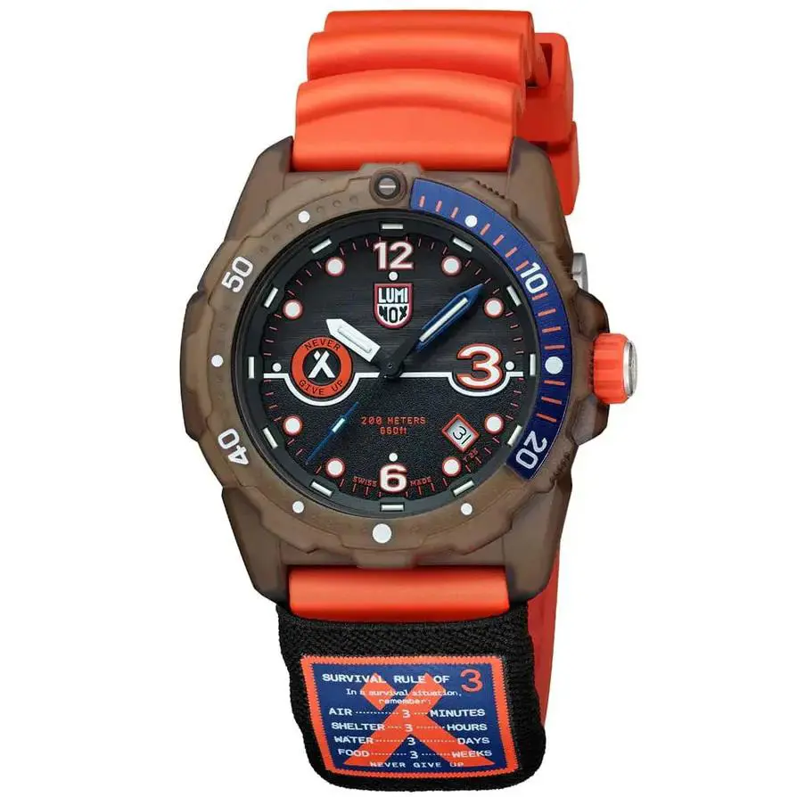 Luminox XB.3729.ECO Bear Grylls Survival Men`s Watch 42mm 20ATM - Dial: Black, Band: Orange, Bezel: Black