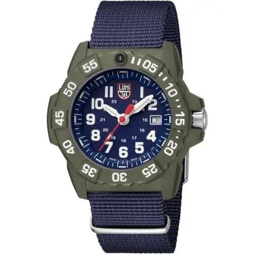 Luminox Men`s Navy Seal 3500 Series Canvass Band Blue Watch XS.3503.ND - Dial: Blue, White, Band: Blue, Bezel: Green, White