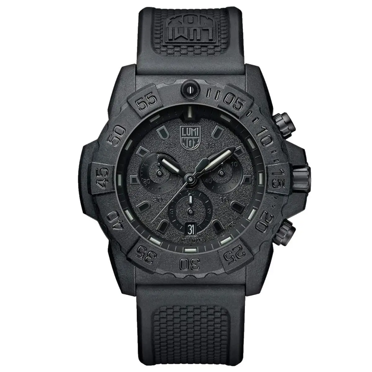 Luminox Navy Seal Chronograph XS.3581.BO.VOL Blackout 45mm Quartz Men`s Watch - Dial: Black, Band: Black, Gray, Bezel: Black