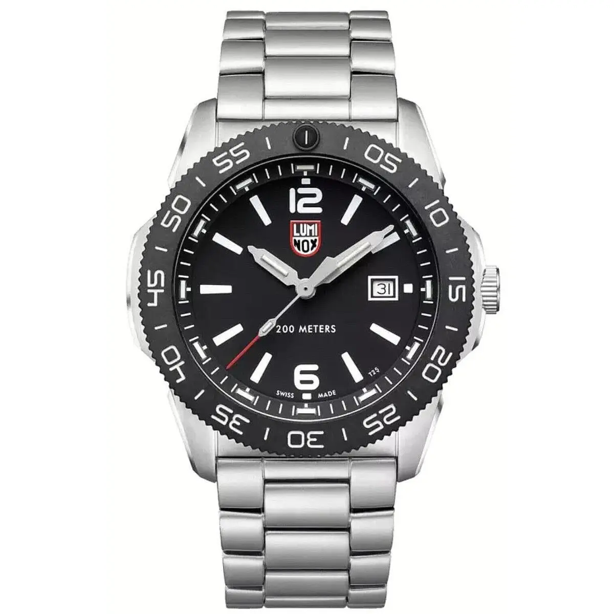 Factory Luminox Pacific Diver Black Dial Stainless Steel Men`s Watch XS.3122 - Dial: Black, Constant glow for up to 25 years, Band: Silver, Bezel: Black