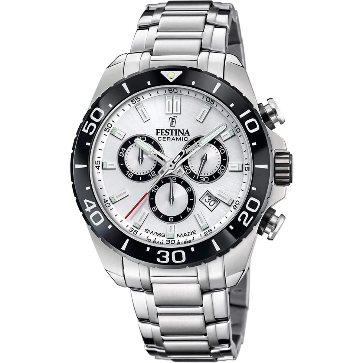 Chronograph Ceramic White / Stainless Steel White Dial Wristwatch F20042-1 by Festina