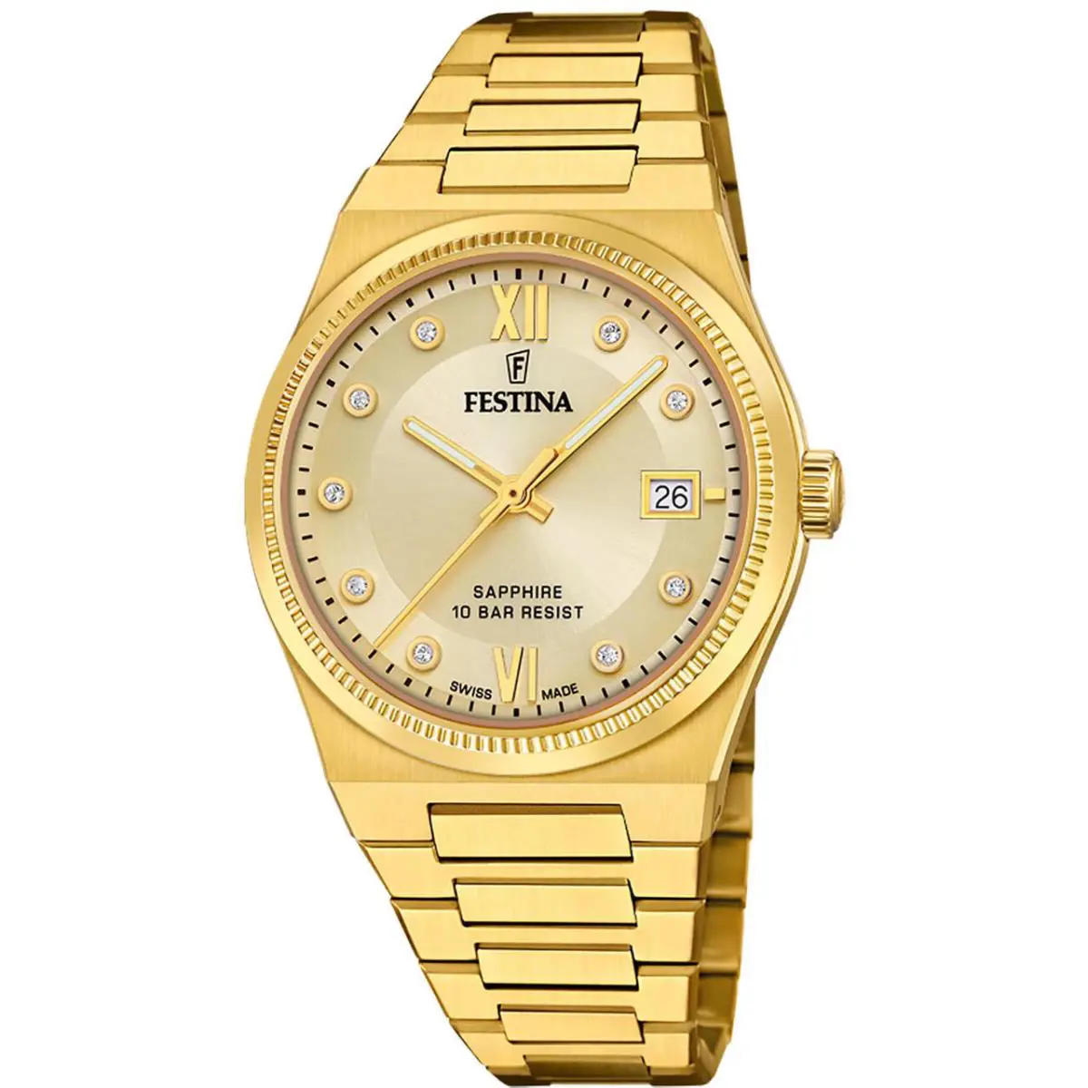 Festina Swiss Made Quartz 35MM Yellow Gold Beige Dial Women`s Watch F20039-2