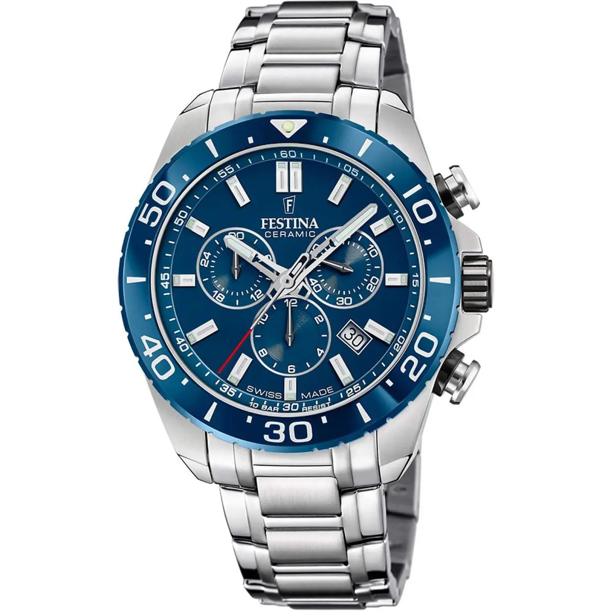 Chronograph Ceramic Blue / Stainless Steel Blue Dial Wristwatch F20042-2 by Festina