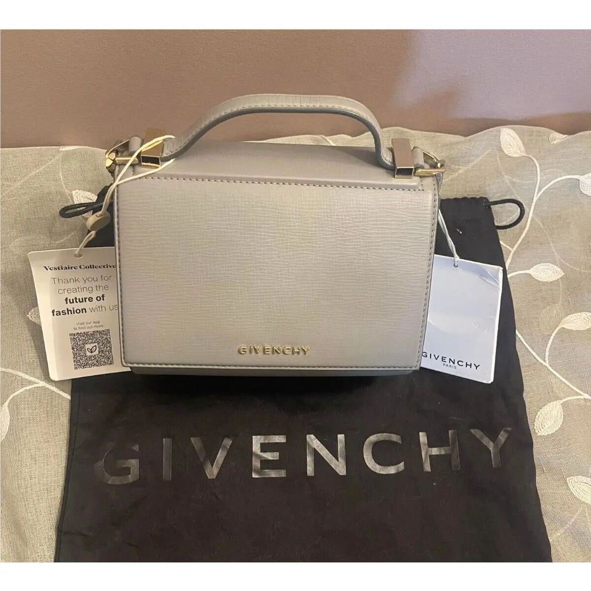 Givenchy Grey Pandora Shoulder Hand Bag Mini Gold Hardware