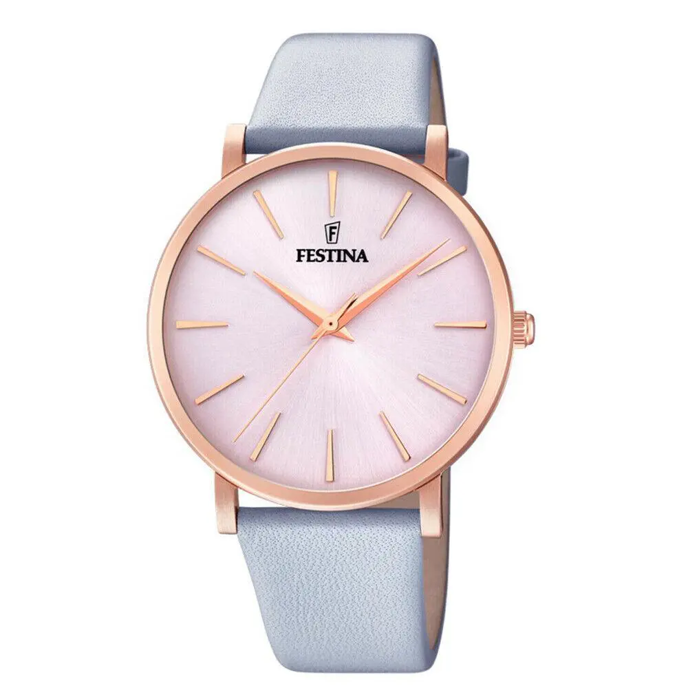 Stainless Steel Case Leather Strap with Rose Gold Dial Watch F20373-1 by Festina