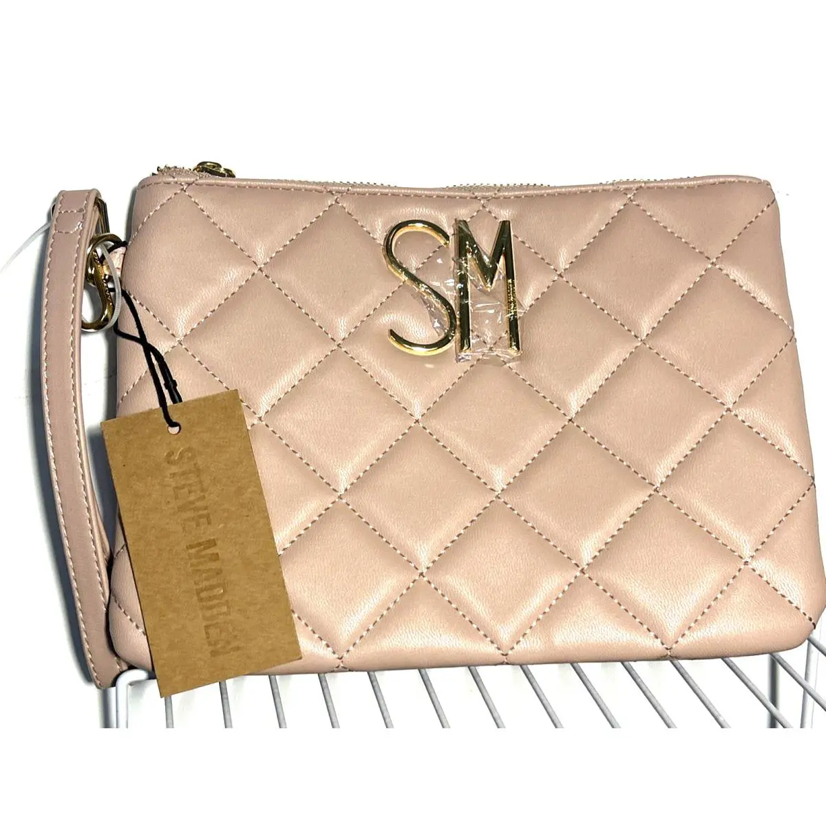 Steve Madden Blush Clutch Bag Purse Tags Chevron Quilted Free Shoulder Cha