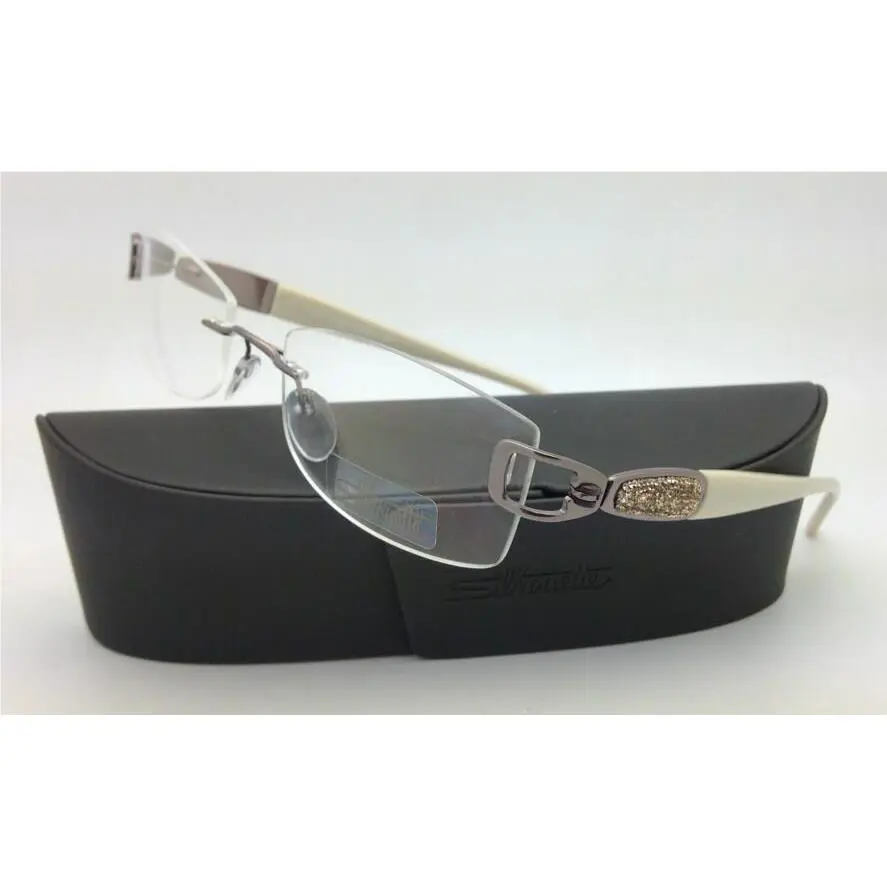 Jeweled Silhouette Eyeglasses 6760 6052 51-18 Ivory Pewter w/ Clear Lenses
