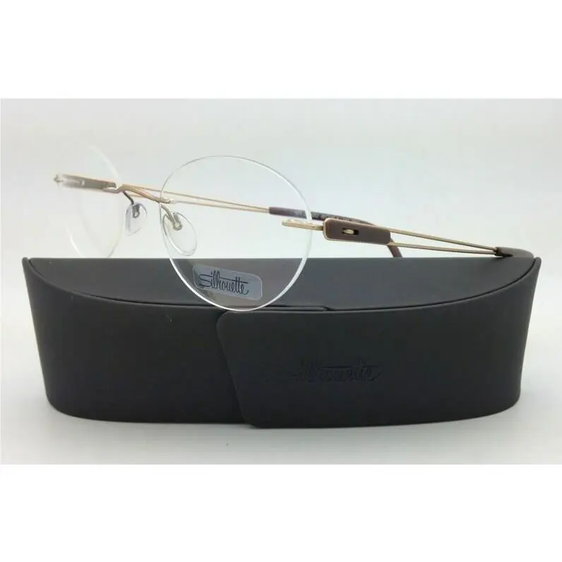 Silhouette Eyeglasses Titan Design 7677 6052 48-19 Gold Brown w/ Clear Lenses