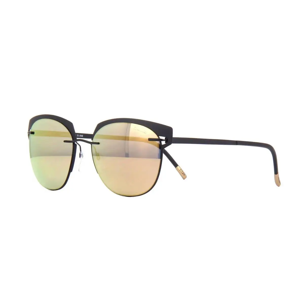 Accent Shades 8702 Black/blue Glossy Gold Mirrored 9140 Sunglasses by Silhouette