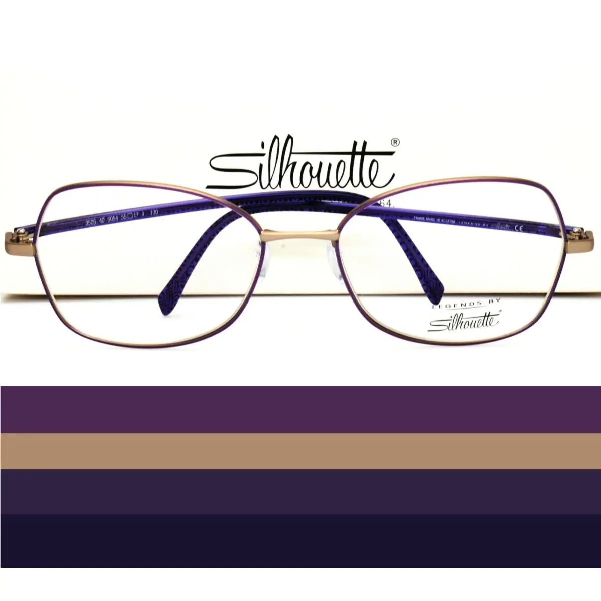 Silhouette Eyeglasses Purple Gold 55-17-130 3506