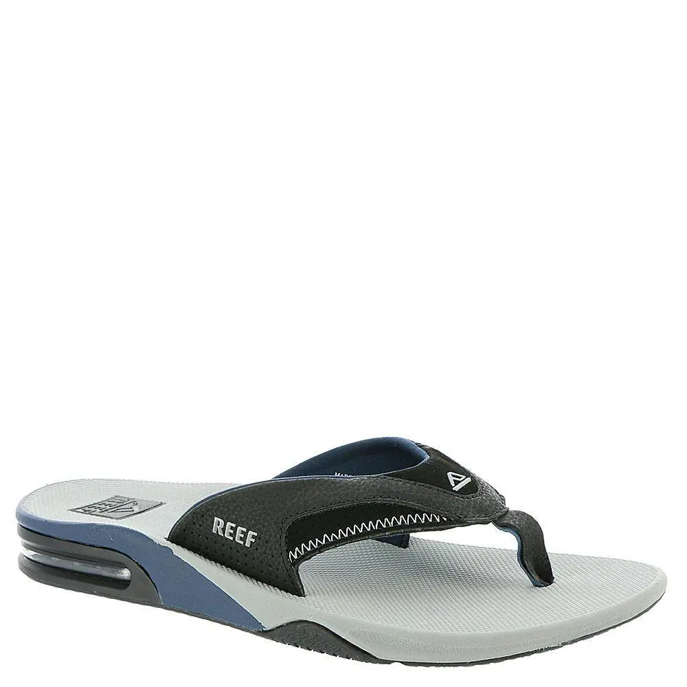 Reef Men`s Fanning II Flip-flop Light Grey Black Medium D M Sizes - Light Grey Black