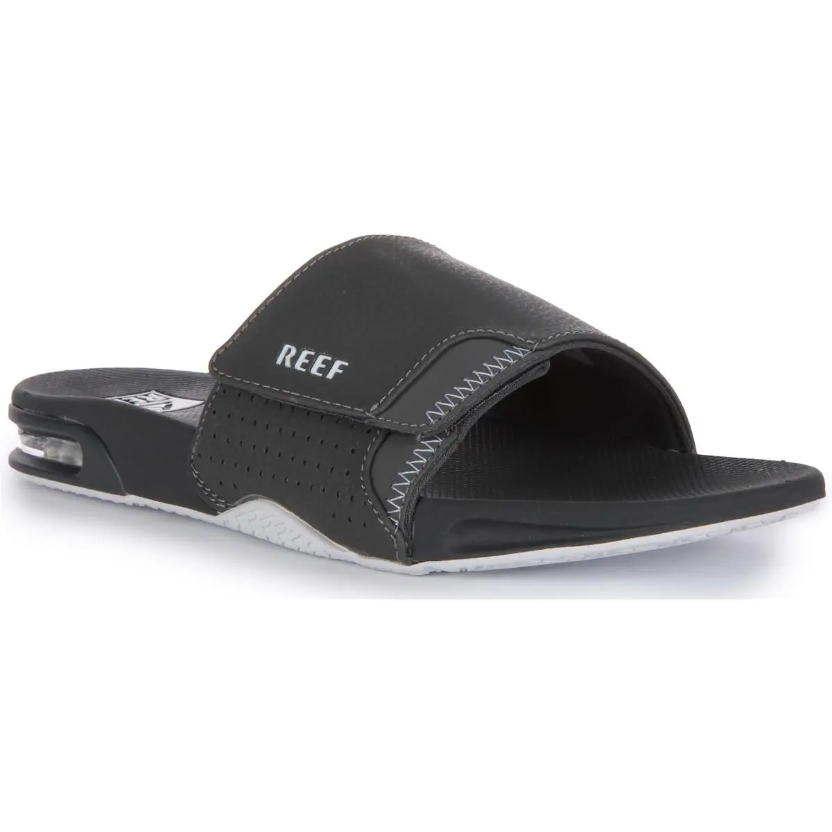 Fanning Slider 3D Logo Bottle Opener Toe Flip Flop Charcoal Mens US 7 - 13 CHARCOAL by Reef