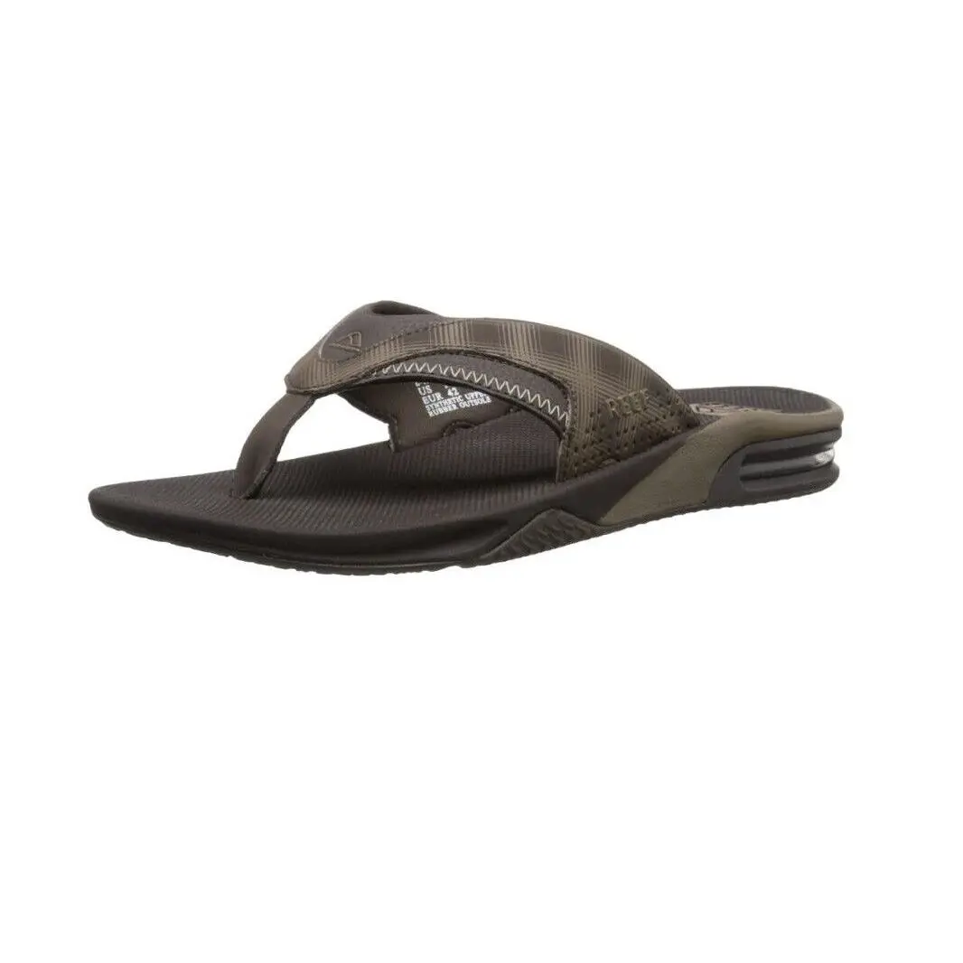 Reef Men`s Sandals Fanning Prints Brown / Brown Plaid Flip Flop - Brown Plaid