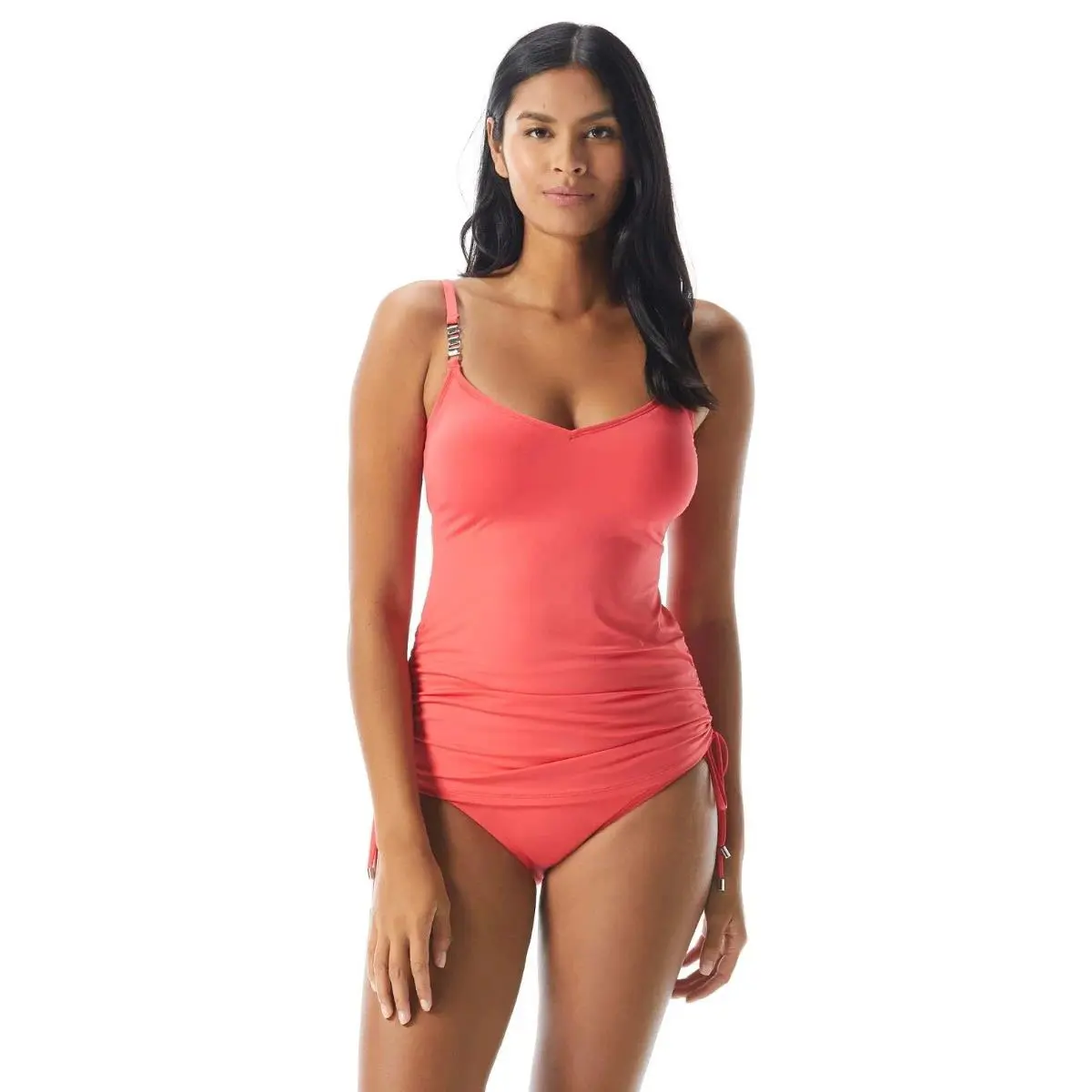 Coco Reef Womens Pink Bespoke Shirred Side Underwire Tankini Top L14332 Size 34D