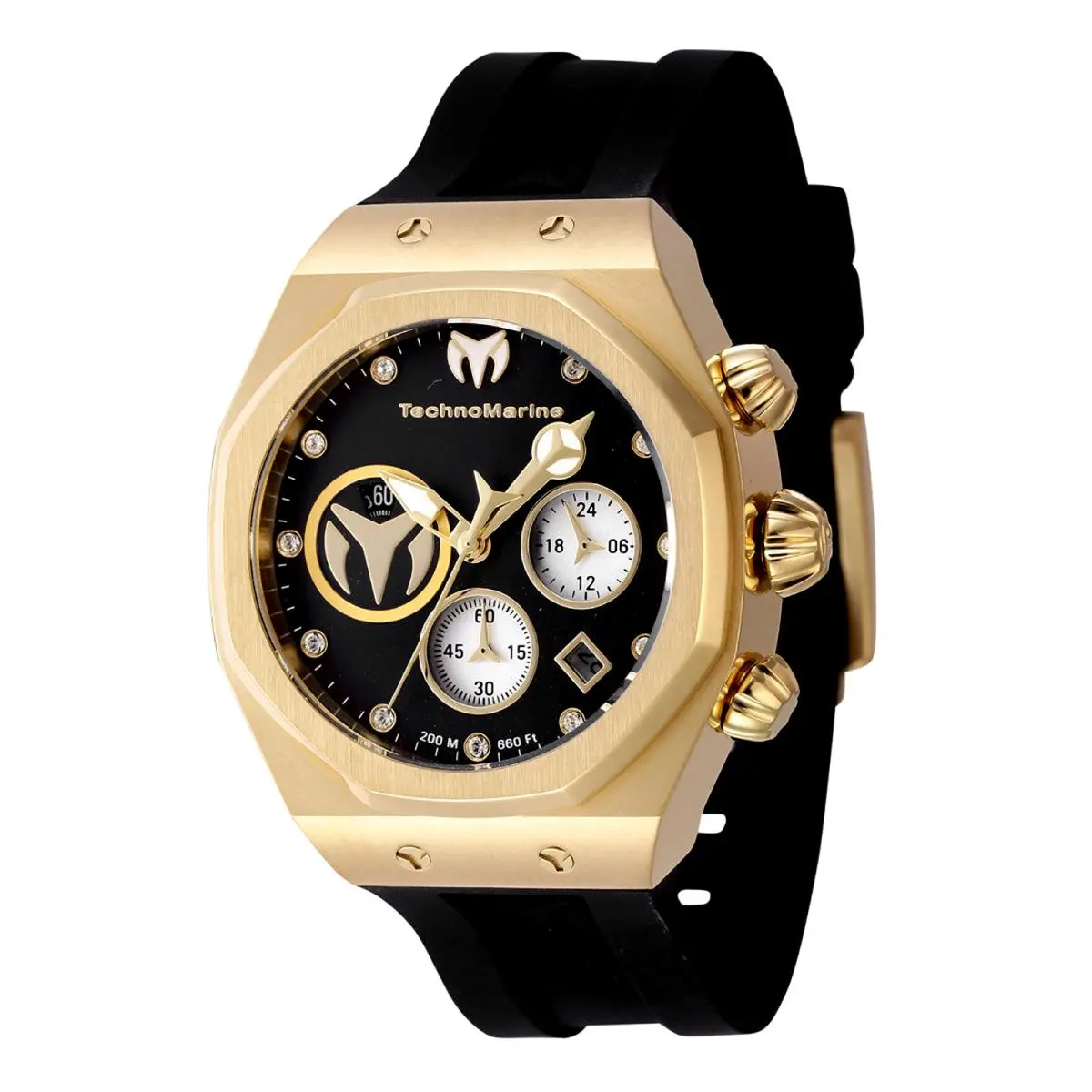 Technomarine Unisex Watch Reef Sun Chronograph Gold Tone 40mm Black TM-523007 - Dial: Black, Band: Black, Bezel: Gold