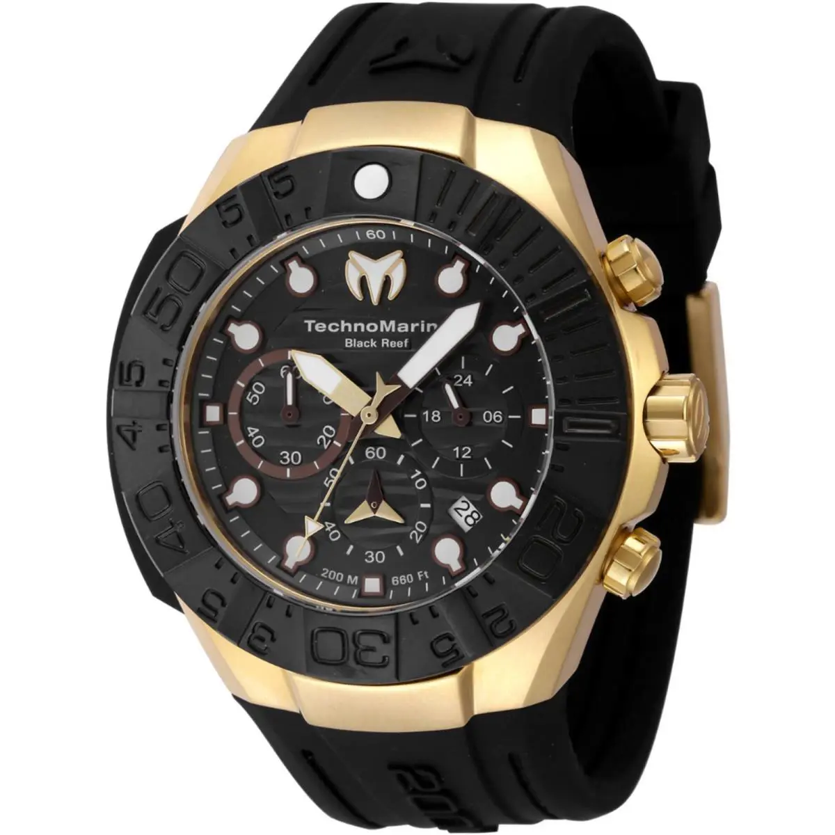 Technomarine Men`s Watch Reef Quartz Chronograph Black Silicone Strap TM-523012