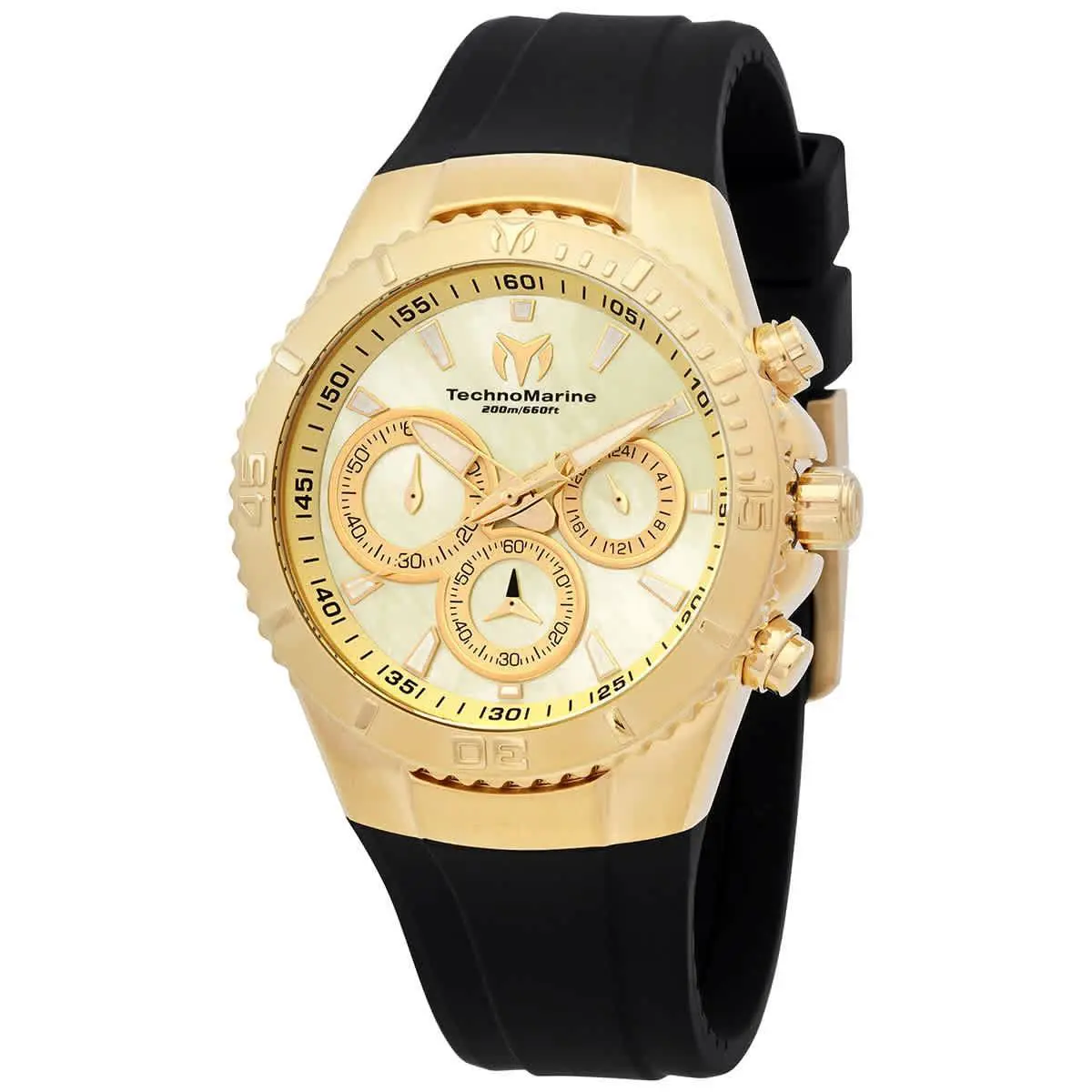 Technomarine Sea Manta Chronograph Gmt Quartz Unisex Watch TM-220072 - Dial: Mother of Pearl, Band: Black, Bezel: Gold-tone