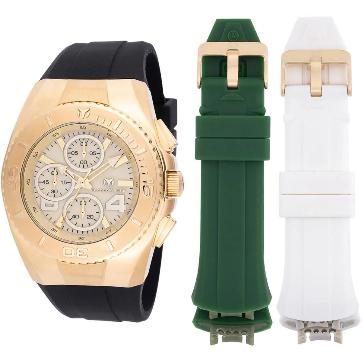 Technomarine Men`s Watch Cruise Chronograph Gold Mop Dial TM-124031 - Dial: Gold, Mother of Pearl, Band: Black