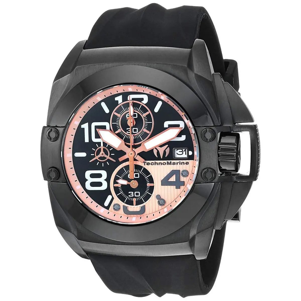 Technomarine TM-515014 Reef Black Dial Silicone Strap Chronograph Men`s Watch by TechnoMarine