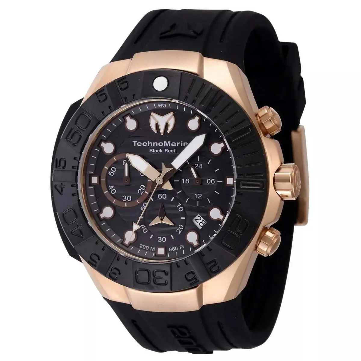 Technomarine Men`s Watch Reef Chronograph Black Dial Silicone Strap TM-523011 by TechnoMarine