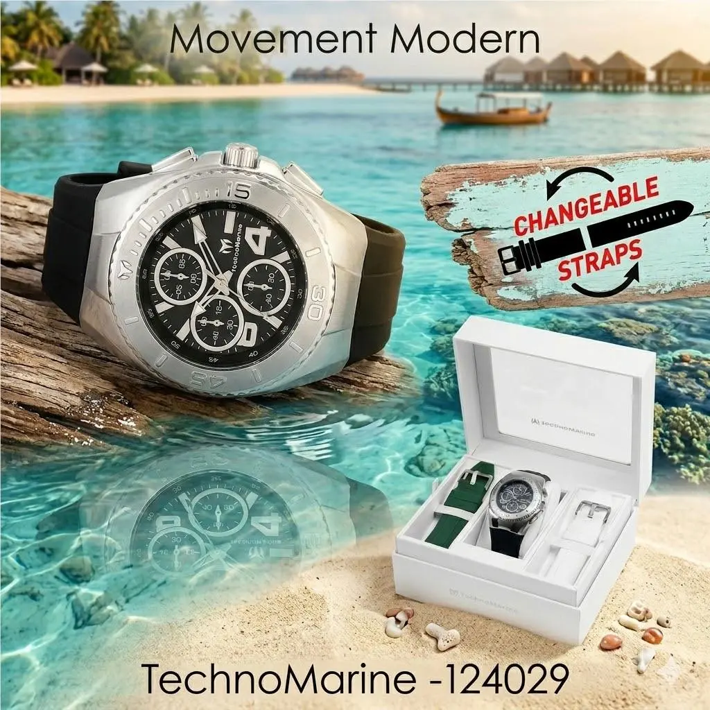 Technomarine Cruise Men`s Watch Chronograph Black/green/white Mop Dial TM-124029