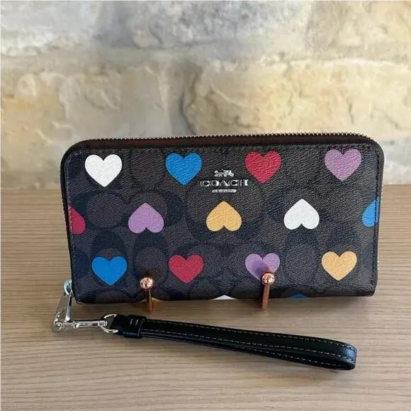 Gallery Tote Signature Canvas Heart Print Brown Black Bag/wallet Option Wallet by Coach