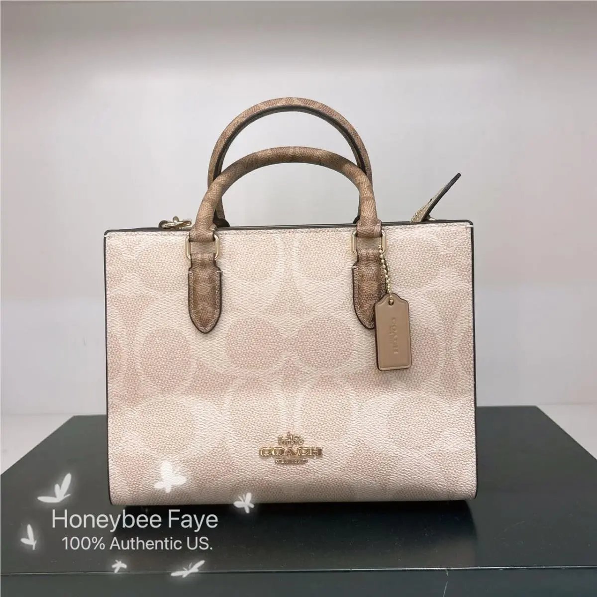 Maggie Small Tote Bag In Blocked Signature Canvas CY676/CY668 CY676 Gold/Sand/Tan by Coach