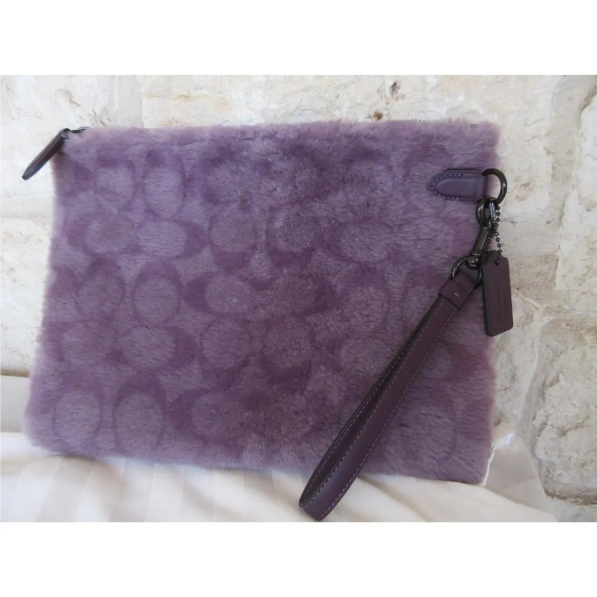 Signature Shearling Charter Backpack Pouch Set Opt. Green or Purple Purple Pouch/Wristlet Shearling Tech Signature New by Coach